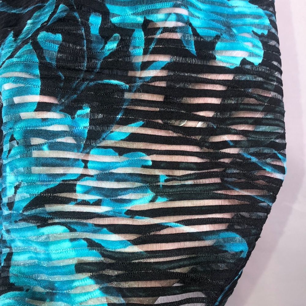 Gorgeous Sheer-Overlay Dress Aqua & Black Swag Neck Sz 6 - Picture 4 of 8
